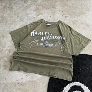 Y2K Vintage Harley Davidson Green Spellout Tee